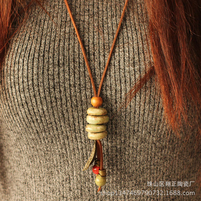 Jingdezhen Manufactor wholesale have more cash than can be accounted for Ethnic style Ladies sweater chain Versatile personality ceramics Pendant Jewelry Necklace