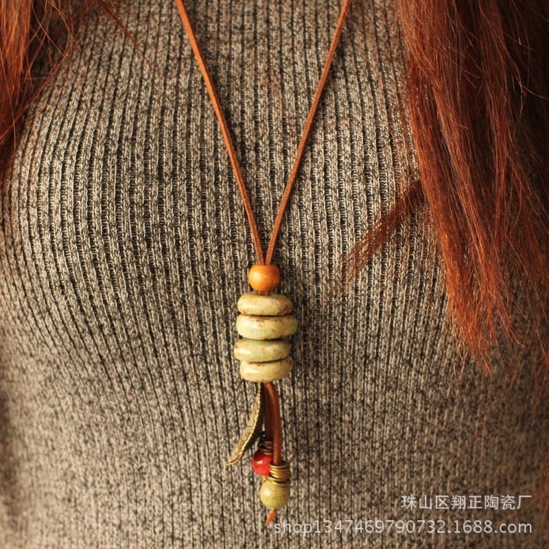 Jingdezhen Manufactor wholesale have more cash than can be accounted for Ethnic style Ladies sweater chain Versatile personality ceramics Pendant Jewelry Necklace