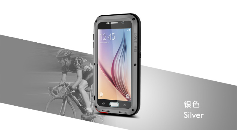 LOVE MEI Powerful Water Resistant Shockproof Dust/Dirt/Snow Proof Aluminum Metal Outdoor Heavy Duty Case Cover for Samsung Galaxy S6