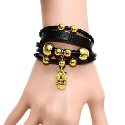 Wbo418 new pattern superior quality Multi layer cowhide Plated 18k Gold Owl Bracelet Bracelet Cross border jewelry