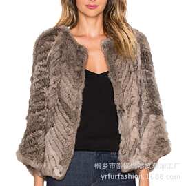 YR341兔毛剪毛波浪形手工编织皮草圆领外套 外贸货源工厂直销