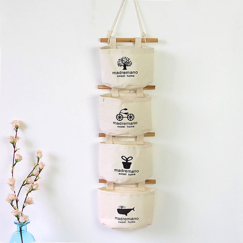 Zakka fabric storage hanging bag bedside storage bag on the wall behind the door nostalgic cotton and linen wall hanging bag 0062