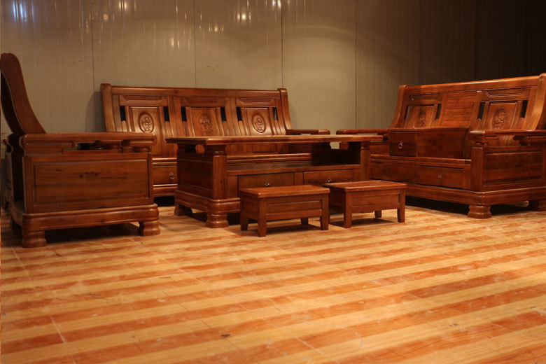 7件套实木沙发 单人三人组合沙发 实木中式沙发 香樟木沙发668