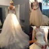 Wholesale Bride Wedding Lace shoulder Halter tail long sleeved word bride wedding dress