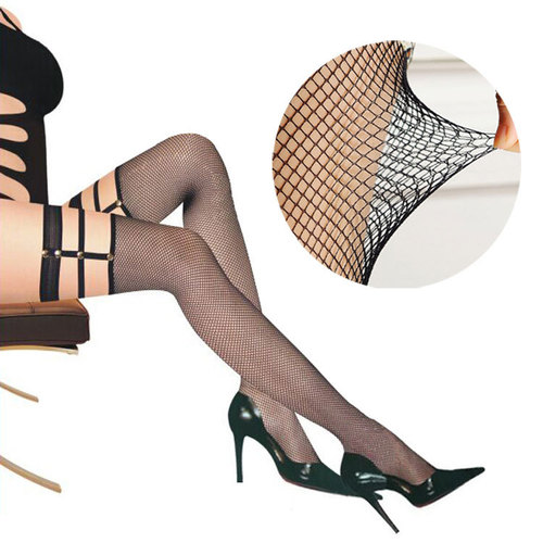 BEILEISI lace punk rivet small mesh stockings 2131 skin-fitting anti-falling lace high stockings and mesh stockings