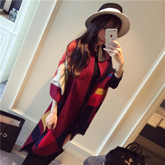 New Color Matching Square Check Wool Scarf display picture 2