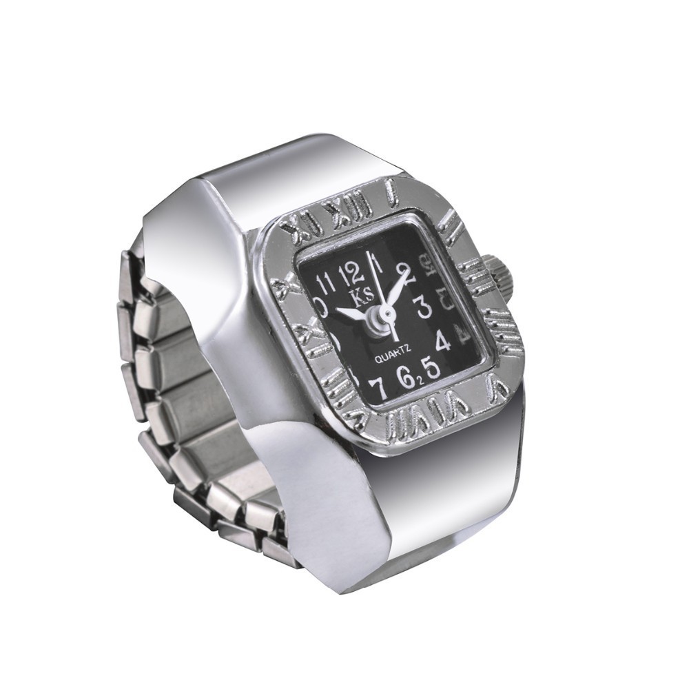 Ordinary Glass Mirror Material Retro Classic Style Square Quartz Watch Rings