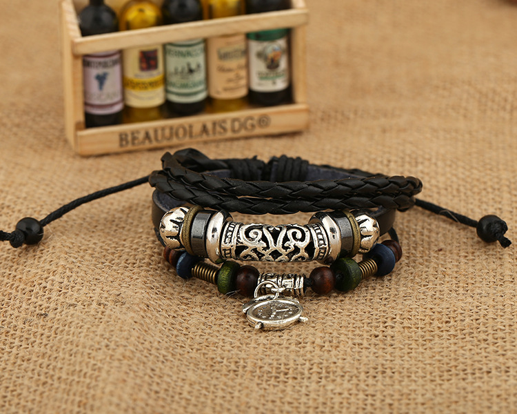 Alarm Pendant Leather Beaded Bracelet Punk Wind Bracelet Spot Wholesale display picture 1