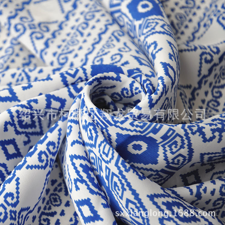 【翔龙印花 XL2930】现货供应青花系列复古雅致几何条纹水洗绒布