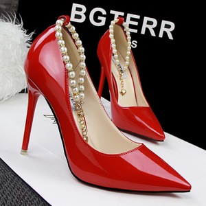 740-2 han edition fashion temperament elegant shoes high heel with shallow pointed mouth pearl diamond