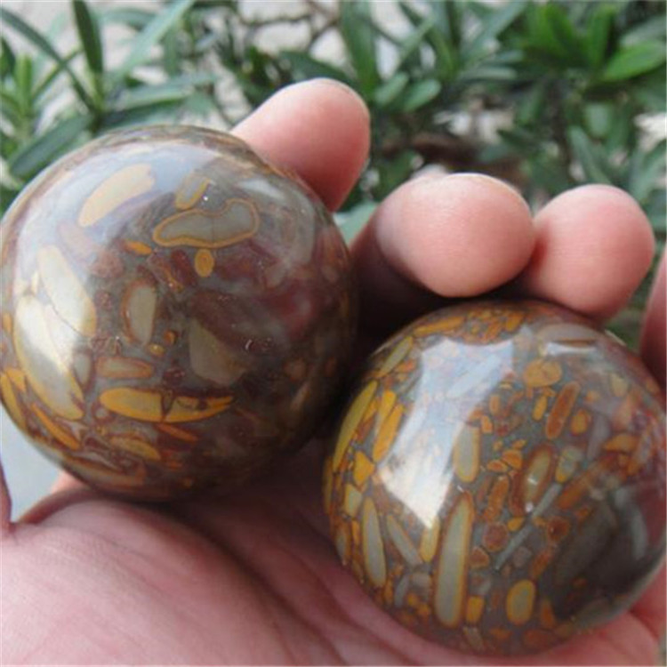 俊涛玉器 天然玉石健身球 竹叶青手球 山东五彩女娲石保健产品|ms