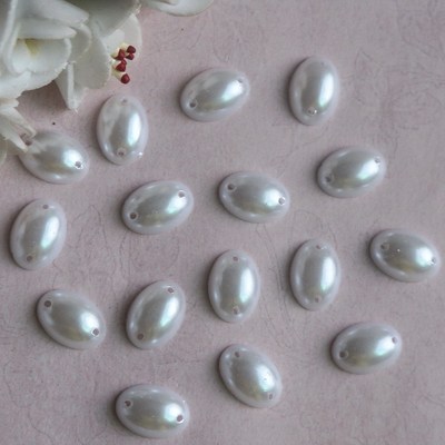 厂家直销 双孔半面椭圆仿珍珠10*14mm 平底ABS仿珍珠 diy饰品配件