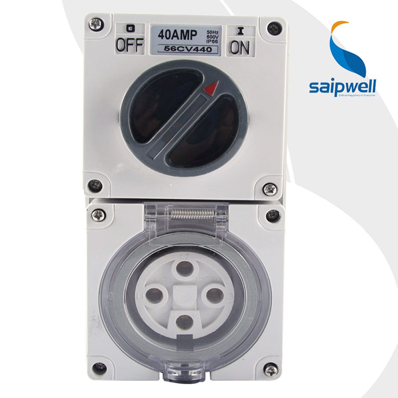 赛普56CV440 防水插座4插40A工业开关插座 带安全隔离开关插座