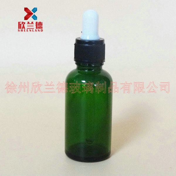 30ml绿色精油瓶 精华液瓶 胶头滴管 丝印蒙砂喷色烫金