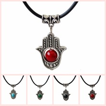 欧美时尚新款手工特色饰品皮绳绿松石项链藏银手掌形项饰XL170