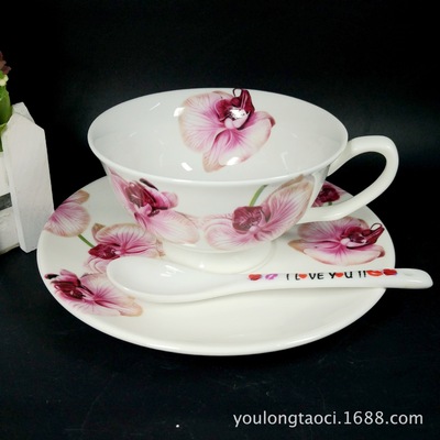 high-grade court Coffee cup and saucer English coffee Cups Cup holder exquisite pattern Moth orchid Batch customized logo