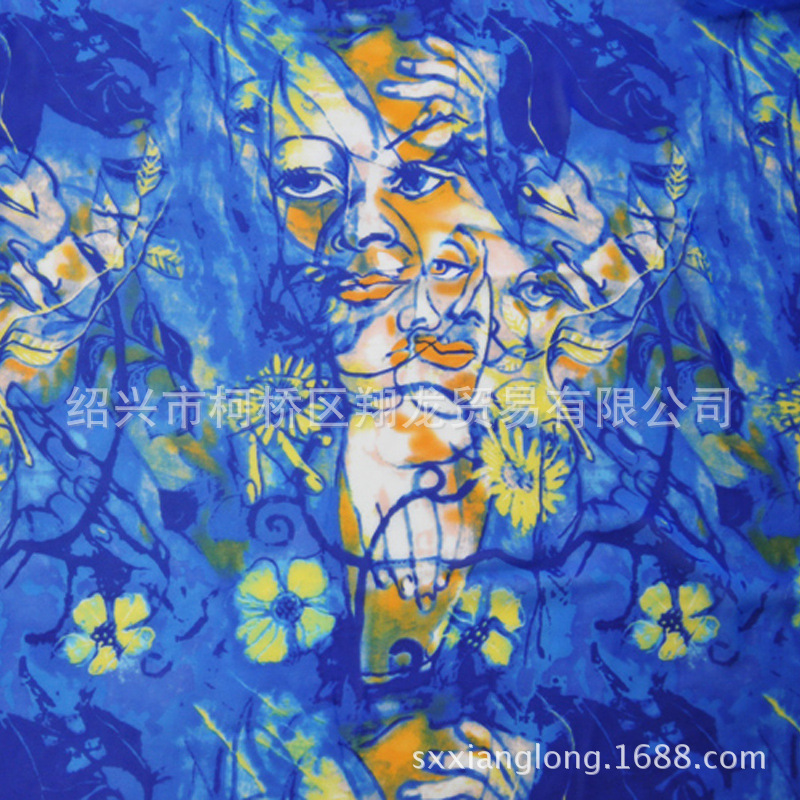 【翔龙印花 XL727】欧美风抽象人脸清透飘逸印花雪纺面料