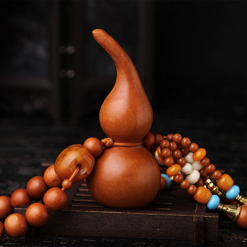 Recommended Peach Wood Carving Car Ornament, U-shaped Gourd Solid Wood Rearview Mirror Clip JSG02