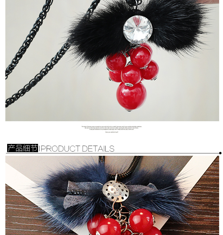 Cute Crystal Plush Red Grape Long Necklace display picture 5