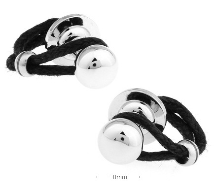 [Pure Copper] Simple Men's French Shirt Sleeve Nail silver Ball Black Rope Cufflinks in stock Wholesale