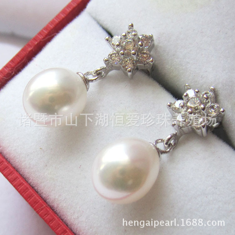 925 Sterling Silver Jewelry 8-9mm Teardrop-shaped basic Flawless Freshwater pearls Ear Studs wholesale Manufactor Direct selling