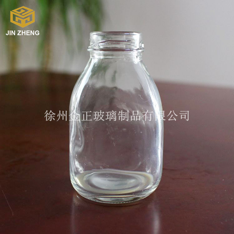 厂家现货销售 小号120ml方形光面玻璃果汁饮料瓶  带盖豆奶瓶