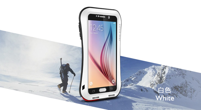 LOVE MEI Powerful Small Waist Water Resistant Shockproof Dust/Dirt/Snow Proof Aluminum Metal Outdoor Heavy Duty Case Cover for Samsung Galaxy S6