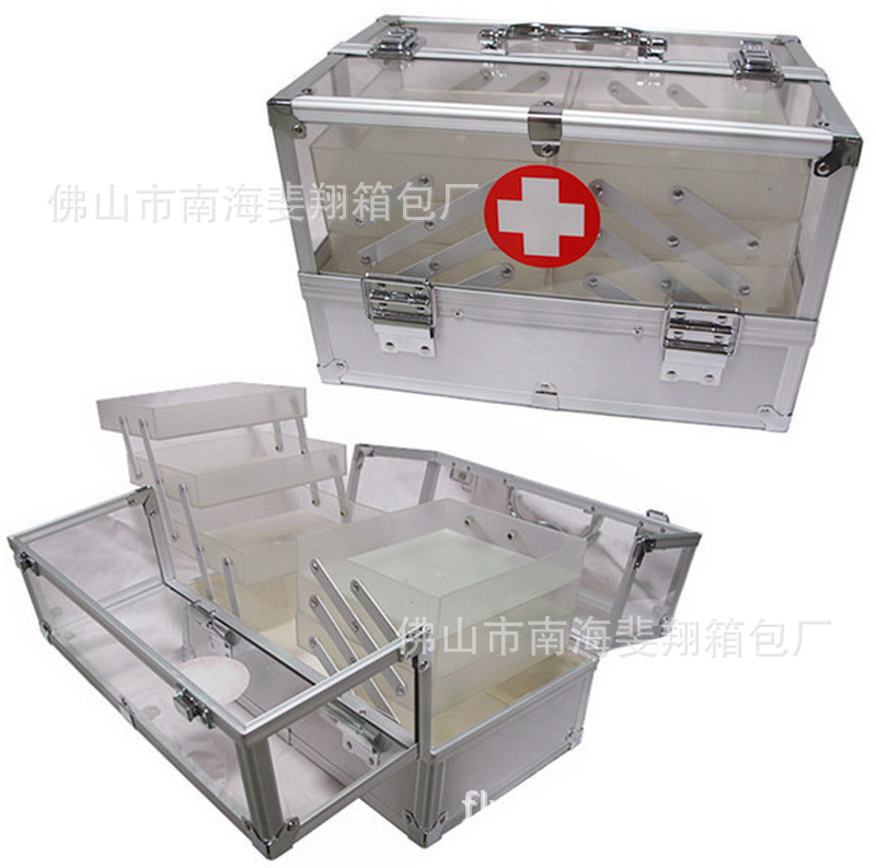 定做各种材质面料手提铝箱 医药箱 透明亚克力双开多层医药箱
