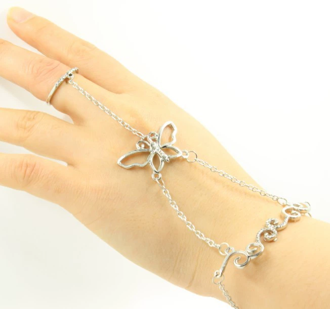 Кореизированная версия Flash Diamond Flower Vine Hollow Butterfly Bracelet Link Ring Handbari