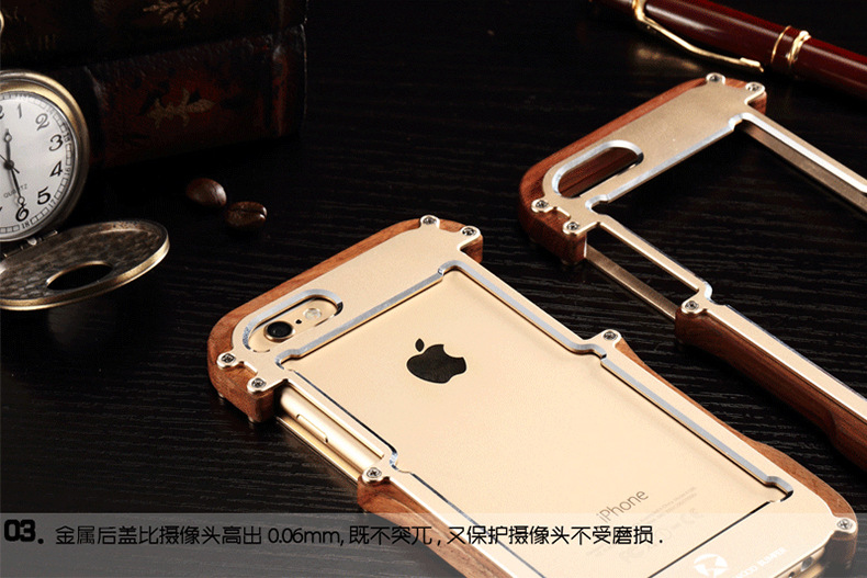 R-Just Light Slim Timber Aluminum Metal Wood Bumper Case Cover for Apple iPhone 6S Plus/6 Plus & iPhone 6S/6