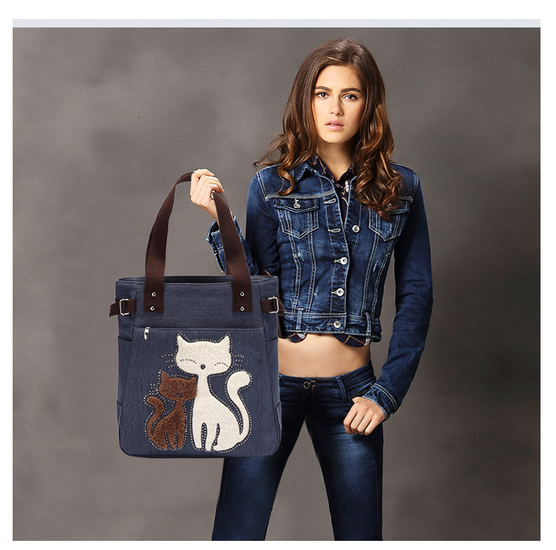 Femmes Mignon Chat Toile Sac De Courses display picture 1