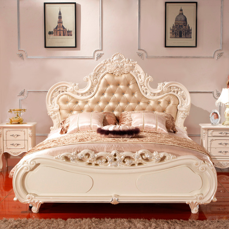 Hot selling European style Double genuine leather Solid wood bed 1.8 single bed Princess Bed Garden bed Special Offer wholesale