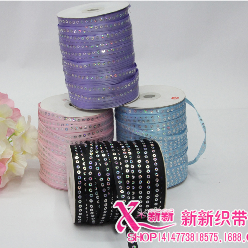 单面色丁加密丝带 涤纶织带 DIY发饰缎带包装辅料1CM涤纶踩亮片