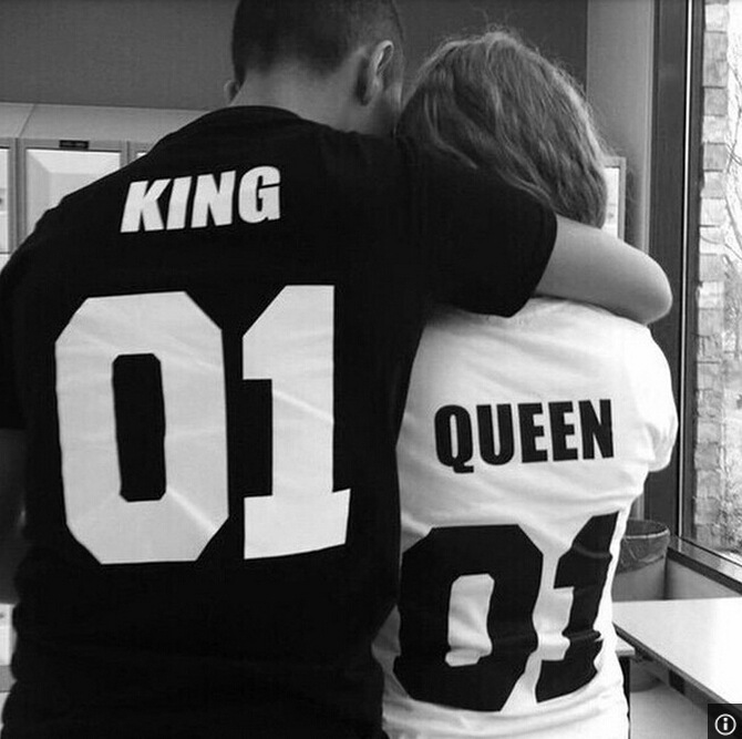 European and American Harajuku street style punk hip hop King01 Queen01 short sleeve cotton T-shirt lovers shirt tide wholesale