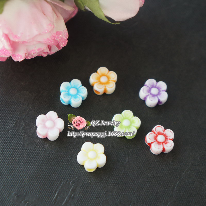 DIY handcrafted beaded material accessories acrylic spring-colored beads straight hole flower bracelet necklace matching style detail image 4