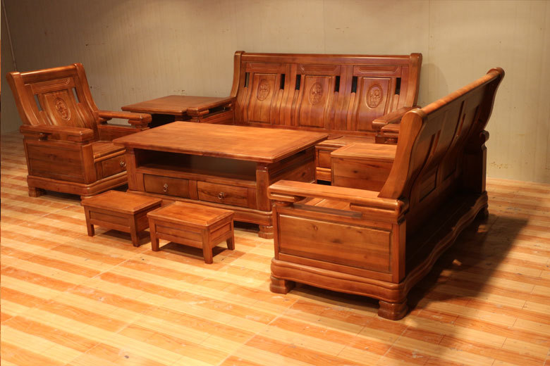 7件套实木沙发 单人三人组合沙发 实木中式沙发 香樟木沙发668