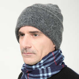 新品兔羊毛针织帽 保暖护耳男女毛线帽 中老年人秋冬季帽子批发