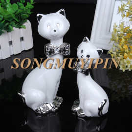 专业生产 欧式家居装饰品摆件高贵奢华镶钻陶瓷情侣猫工艺摆件