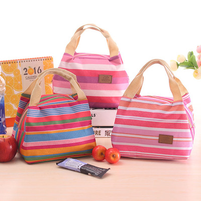 Blue Korea lovely Cold Insulation package Picnic bag Cooler bag Striped paragraph Lunch Banding zipper Lunch box bag