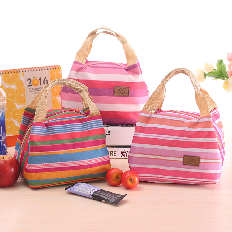 Blue Korea lovely Cold Insulation package Picnic bag Cooler bag Striped paragraph Lunch Banding zipper Lunch box bag