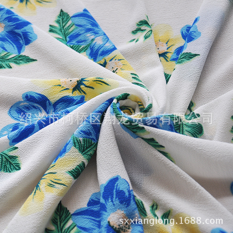 【翔龙印花 XL富丽绉-326】现货热卖 淑女花卉弹力女装印花面料