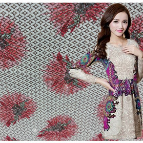 女装蕾丝印花面料 新款蕾丝服装布料