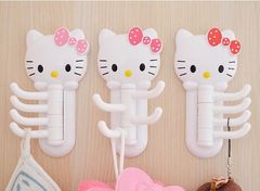Cartoon KITTY Rotating Hook Kitchen Bathroom Adhesive Wall Hook without Nails Cute Creative Multi-purpose Hook