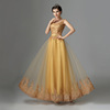 Wholesale gold dress long banquet ceremonial host dress wedding evening dress bride toast new summer