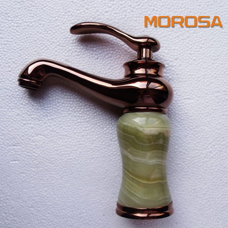 Manufactor supply All copper Faucet Basin mixer/Washbasin faucet Rose Gold+jade Basin Faucet