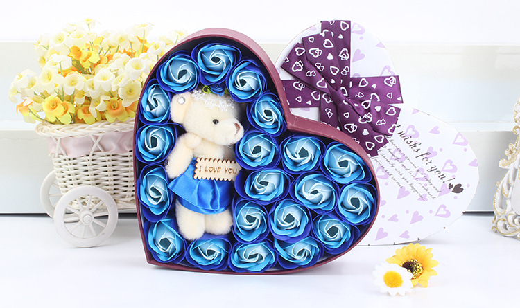 Roses Soap Flower Heart-shaped Gift Box Bear Big Bow Paper Box display picture 2