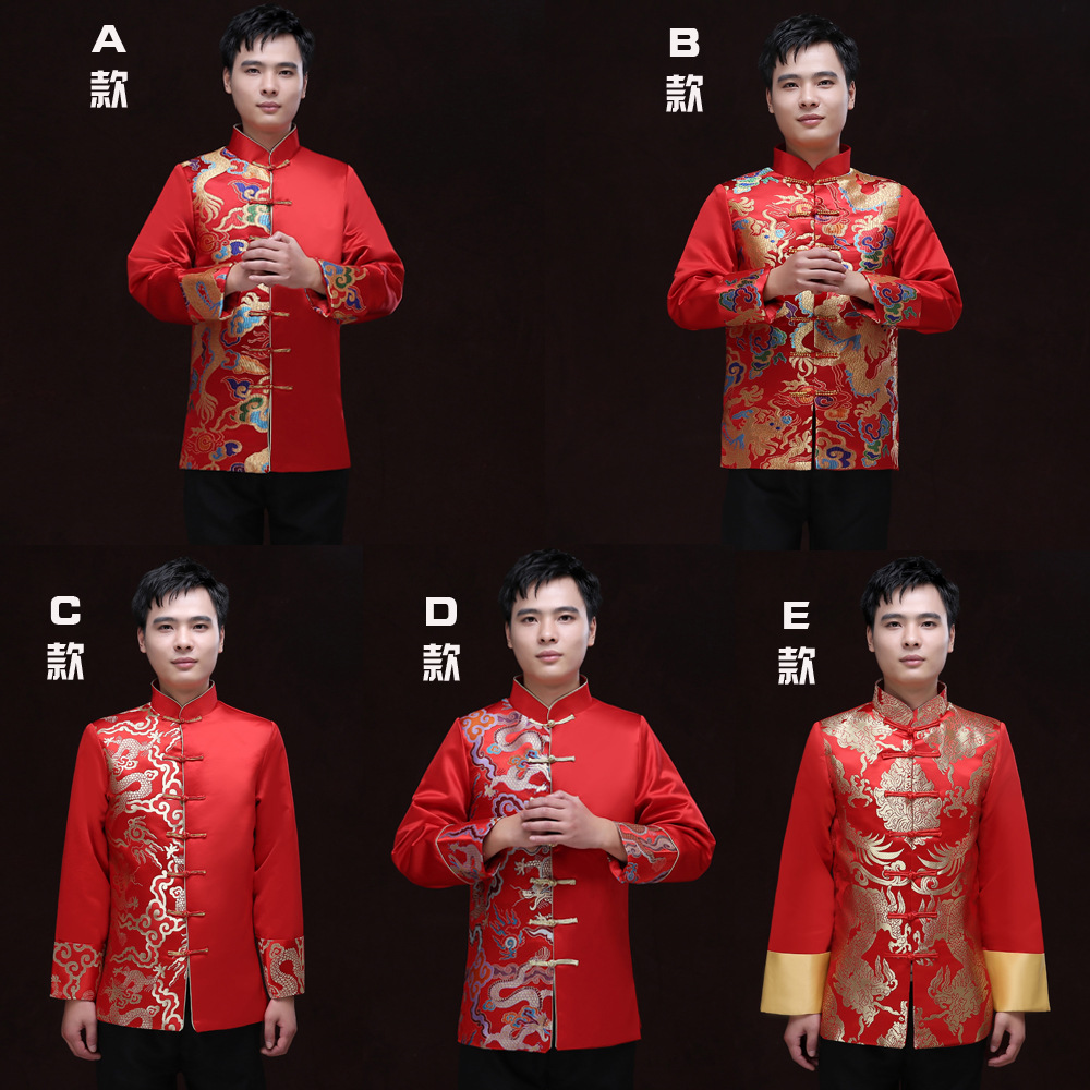 Tang suit jacket Groom Wedding dress Chinese style Toast clothing wedding Hi clothes ancient costume Mandarin jacket man Large Xiu clothing