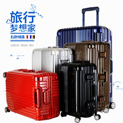 Aluminum Frame Hard Luggage Rolling Suitcase Password Carry-on Box Leather Suitcase for Men and Women 360-degree Swivel Wheels PC Travel Bag