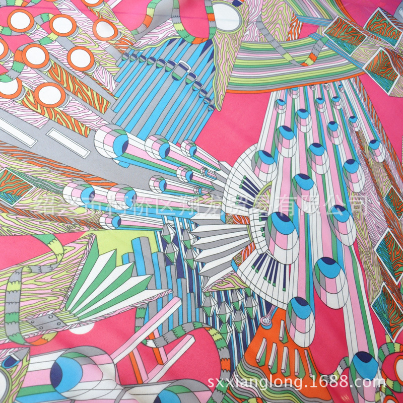 【翔龙印花 XL522】现货供应 几何撞色拼接建筑高捻雪纺女装面料