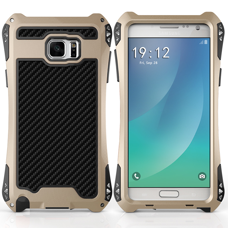 R-Just Amira Heavy Duty Dirtproof Shockproof Rainproof Aluminum Metal Bumper Carbon Fiber Back Cover Case for Samsung Galaxy Note FE / Note 7 N9300